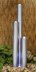 Fontaine d'Extérieure 3 Tubes Bambou En Acier Inoxydable (92cm/75cm) – Avec Lumières LED